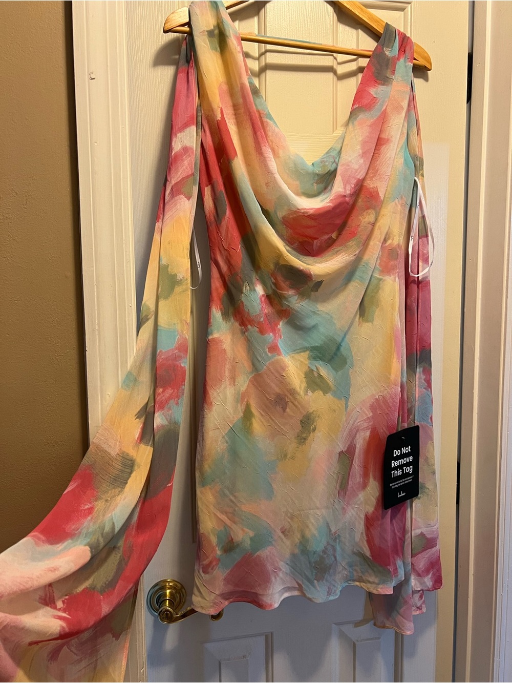 Lulu's Pastel Watercolor Cowl Neck Mini Dress